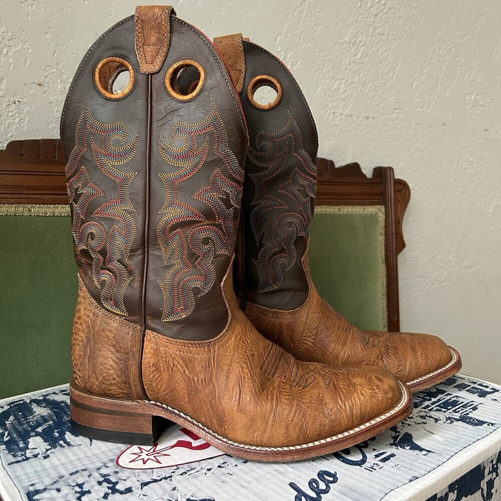 Boulet Mens 8.5 D Cowboy Boots Brown Leather Western Embroidered